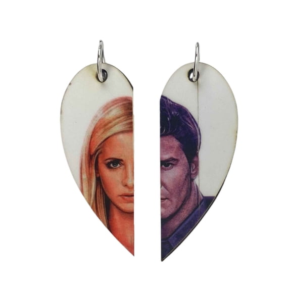 Buffy & Angel Matching Heart Necklaces or Keyrings | Buffy the Vampire Slayer Couple Gift | Gifts for Him or Her