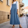 thumbnail image 2 of Fiaer Sundress for Women Summer Loose Bib Maxi Beach Dresses Plain Vacation Dress Casual Loose Dresses Blue M, 2 of 5
