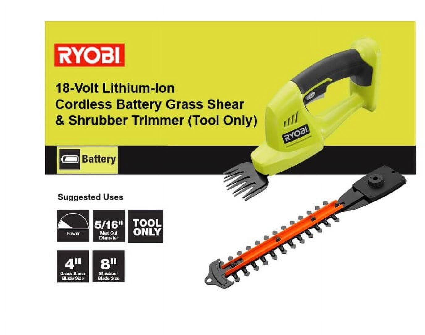 Ryobi ONE 18V Battery Operated Grass Shear Shrubber Garden Landscape Handheld Attachment Walmart