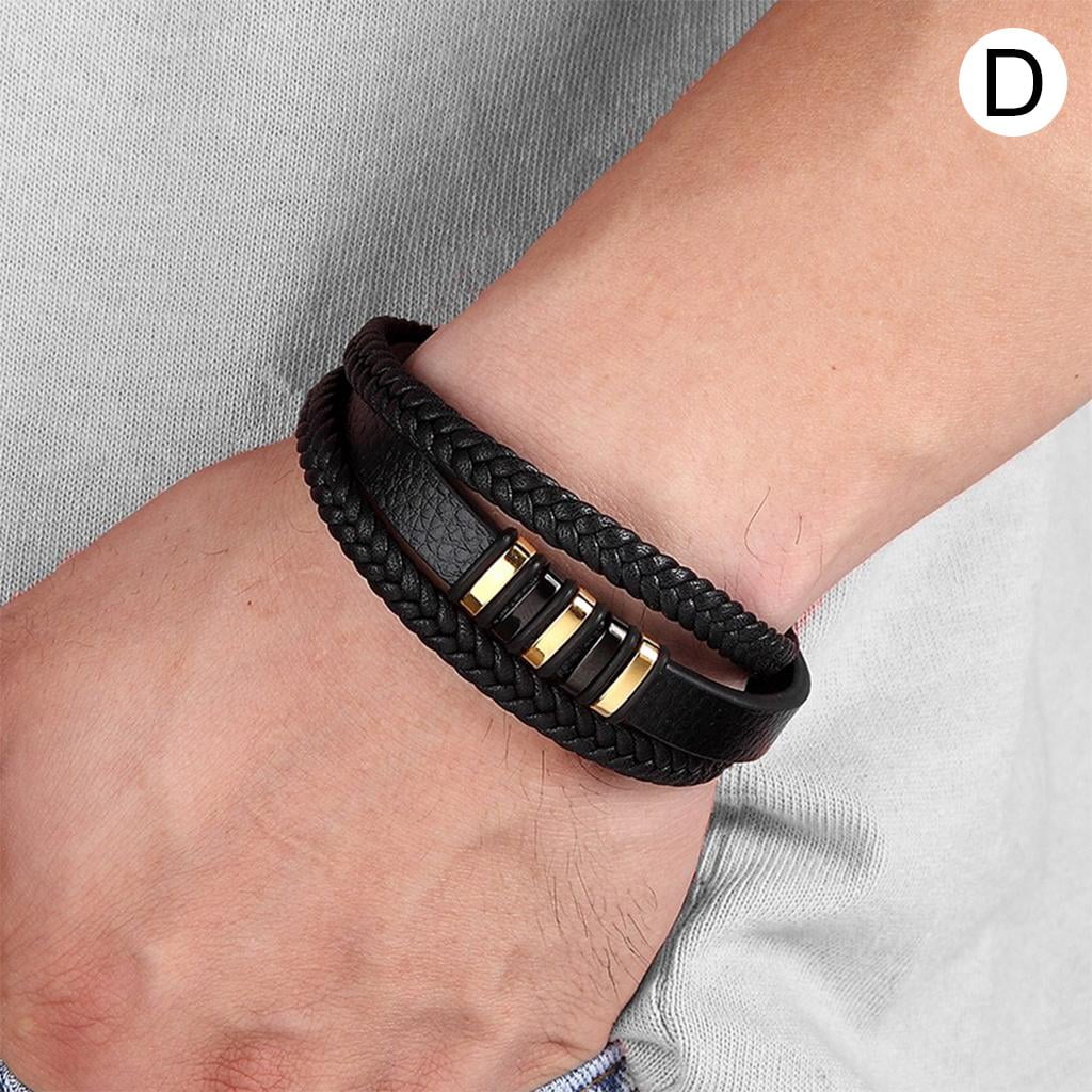 Classic Braided PU Leather Mens Bracelet 20cm Bangle Wristband 8.3