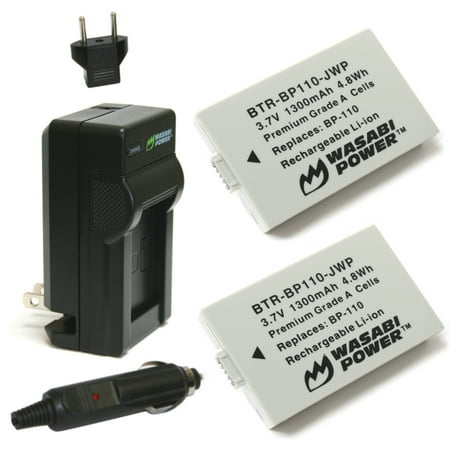Wasabi Power Battery (2-Pack) and Charger for Canon BP-110 (Fully Decoded)