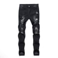 thumbnail image 4 of WTOBBY Men's Gradient Washed Ripped Jeans Slim Fit Casual Denim Pants with Distressed Elements - Streetwear Trousers Design for Modern Style Expression Comfort Experience,Black L, 4 of 5