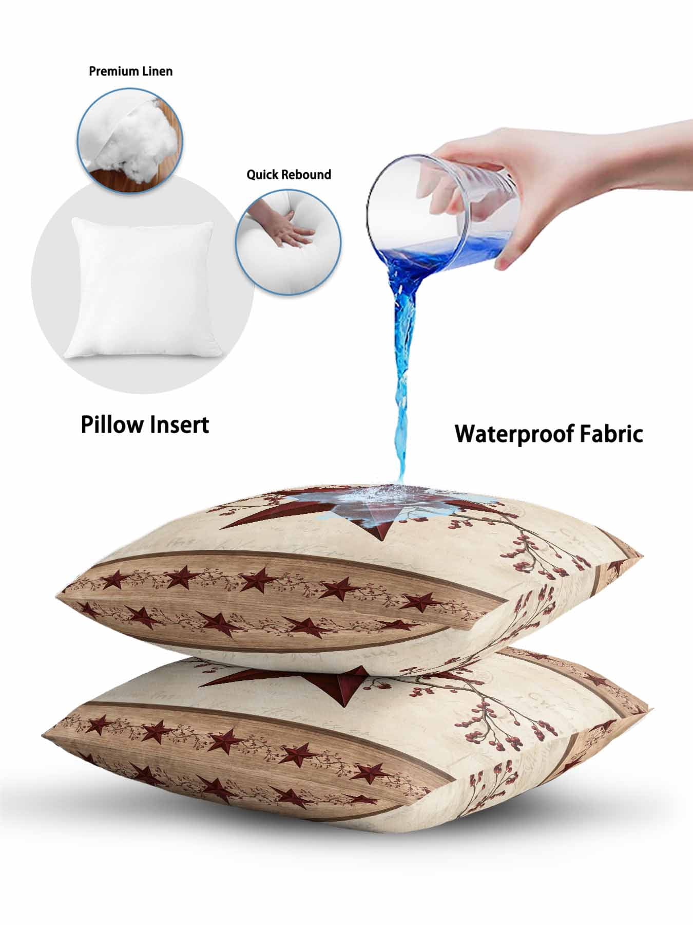 Outdoor Pillows Waterproof, Red Texas Star Rustic Bedding Throw Pillows with Insert for Couch Sofa Bed, Farmhouse Berry Brown Wooden 12x20 Inch Pillowcases Decorative Camping Patio Pillow Set of 1