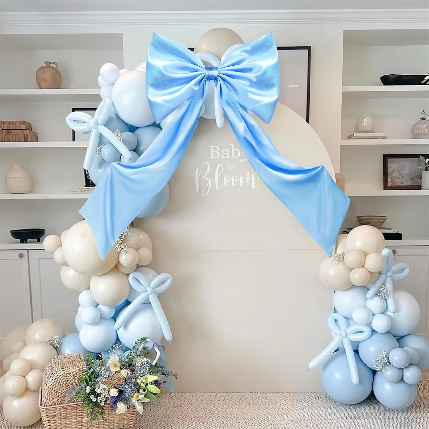Coquette Large Satin Bow, 24 x 42 Inches, Blue Giant Bow Ribbon Tie for Coquette Room Decor, Birthday Party Backdrop Wall Decoration (Blue)
