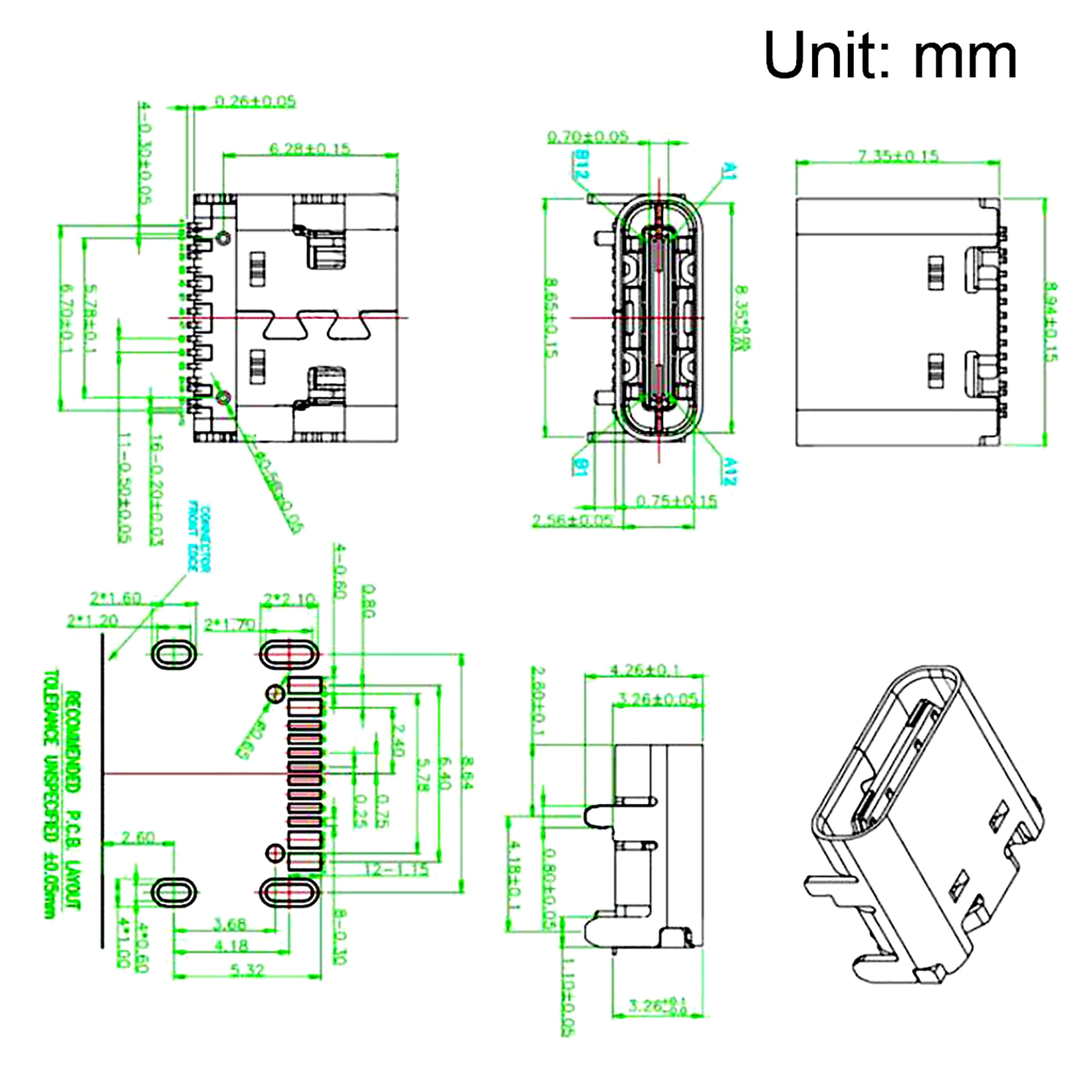 uxcell 10 unids USB 3.1 tipo C hembra conector jack puerto, 16-pin DIP 180  grados, adaptador de repuesto