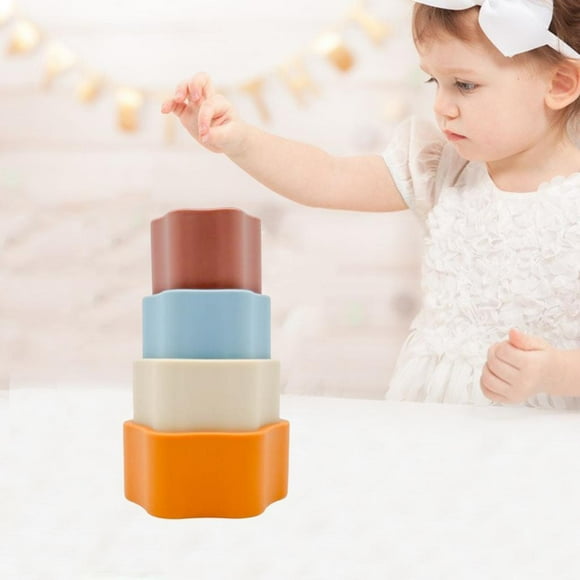 Anillos suaves para Clasificación de juguetes apilables Bloques de dentición de silicona Reconocimiento de formas Juguetes de desarrollo de A