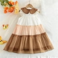thumbnail image 6 of BLTIBY Toddler Girls Tulle Mesh Dresses Sleeveless Summer Peter Pan Collar Color Block Dress Casual Beach Sundress Brown 4-5 Years, 6 of 7