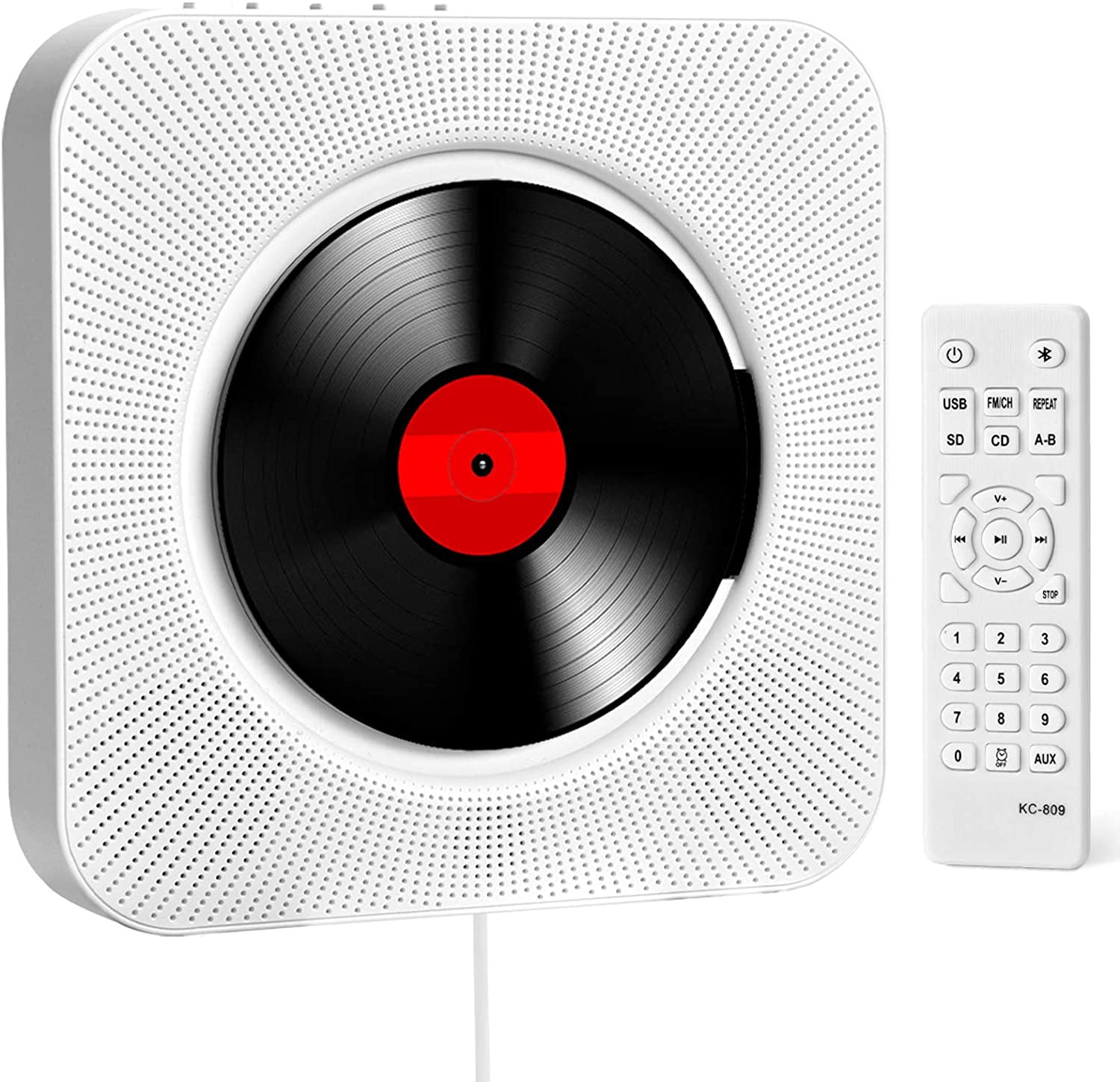Aonco portable cd playerbluetooth wallmounted cd music player home audio speakerwith remote control fm radio builtin hifi speakermp3