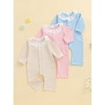 thumbnail image 3 of Spewahor Infant Baby Girls Fall Romper 0 3 6 9 12 18 Months Lace Ruffled Round Neck Long Sleeve Button Down Full Length Waffled Jumpsuit, 3 of 9