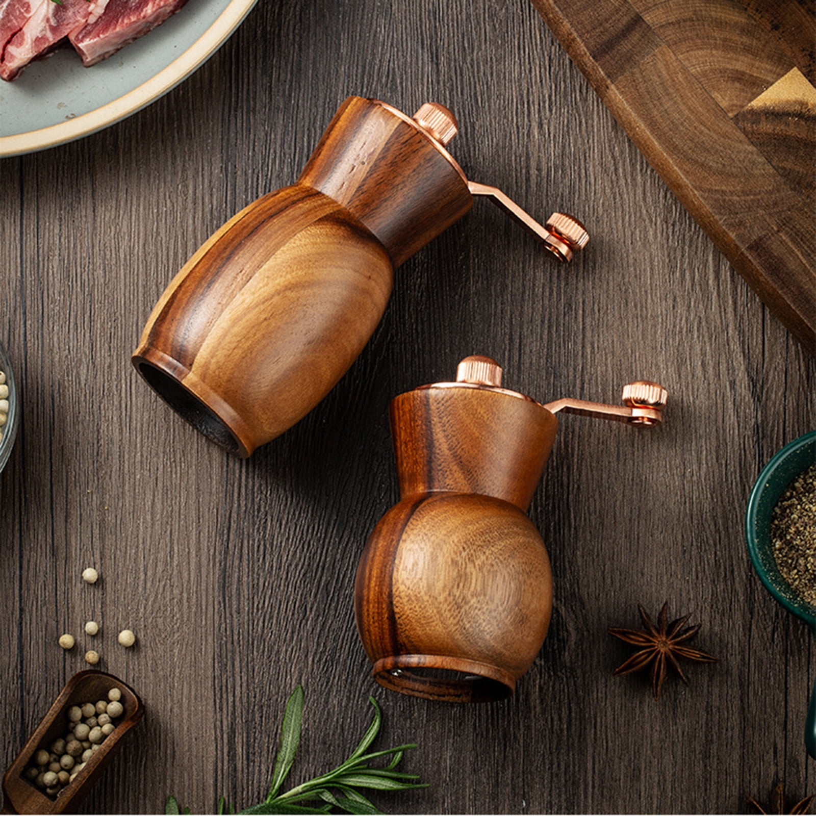 Manual Pepper Grinder, Hand Crank Pepper Mill Adjustable Coarseness, Ceramic Core, Refillable Salt & Pepper Mills, Hand Operated Grinder for Kitchen Cooking BBQ Camping Home Use, 2.2x3.54 inch