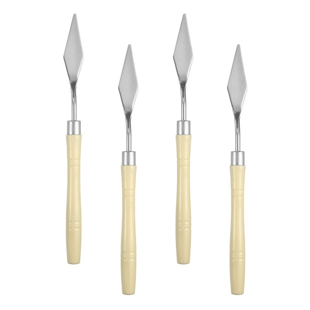 Uxcell 4 piezas de cuchillo de paleta herramienta de pintura 6.89" hoja de acero inoxidable puntiaguda mango de plástico espátula cuchillo de paleta para óleo acrílico lienzo, beige