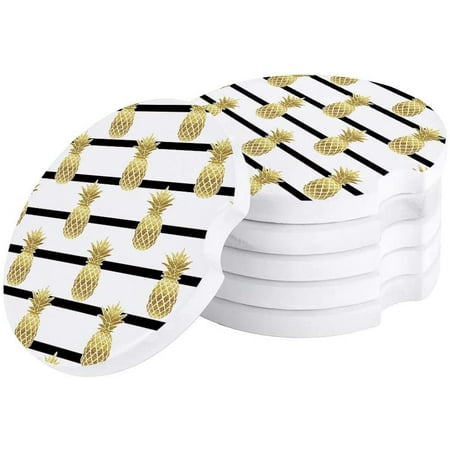 

KXMDXA Black White Stripes Yellow Pineapple Tropical Fruit Set of 4 Car Coaster for Drinks Absorbent Ceramic Stone Coasters Cup Mat with Cork Base for Home Kitchen Room Coffee Table Bar Decor