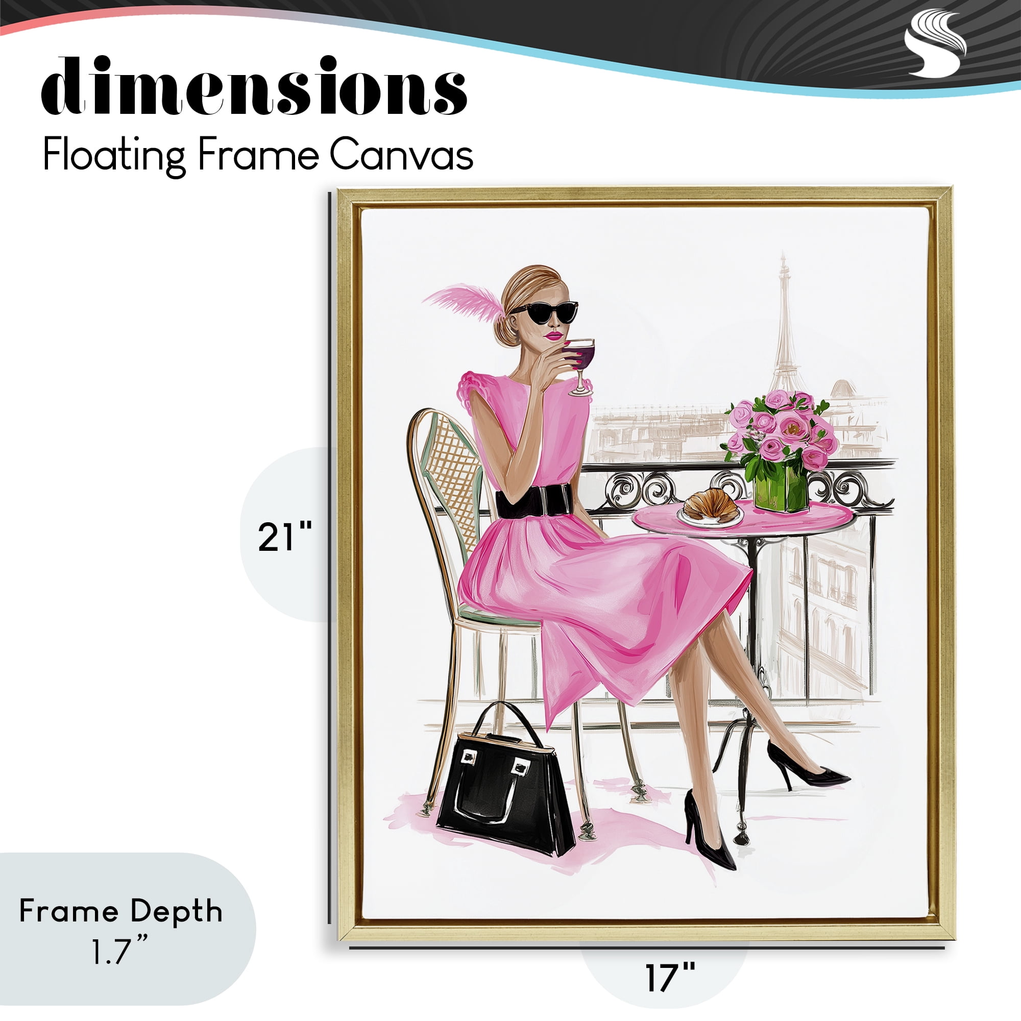 Stupell Industries Parisian Chic on Cafe Balcony Gold Framed Floater Canvas Wall Art, design by Jess Stempel
