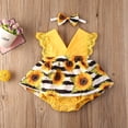 thumbnail image 1 of Robe Barboteuse Tournesol pour Bébé Fille, Manches en Dentelle, une-Pièce Justaucorps Combinaison Tenue d'Été avec Bandeau, 1 of 5