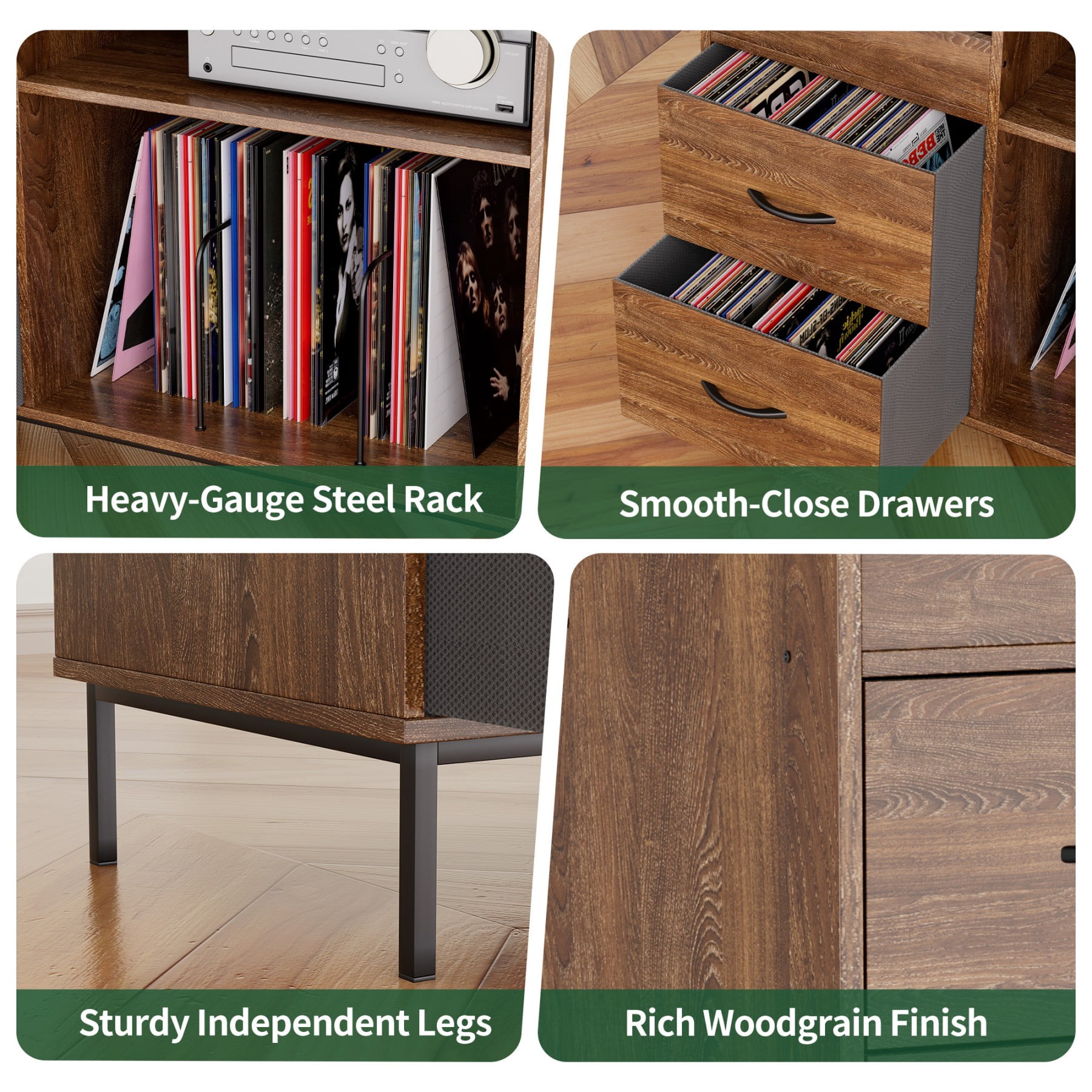 Record Player Stand,Turntable Stand with Record Storage for Vinyl up to 350 Albums for Living Room,Bedroom,Brown
