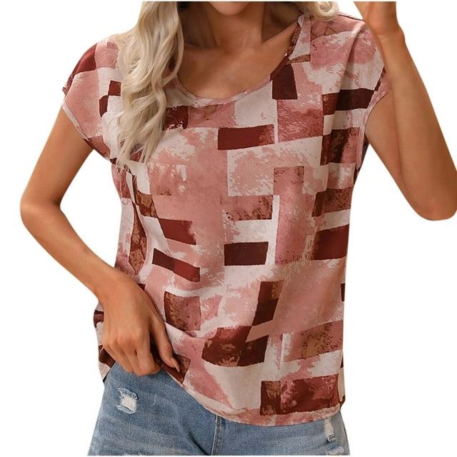 T-Shirts pour Femmes Coupe Ample Col Rond Imprimé Manches Courtes T-Shirt Ample pour Femmes