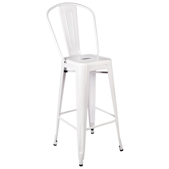 White Hi Gloss Metal Barstool with Back - Tolix Style by Chivari