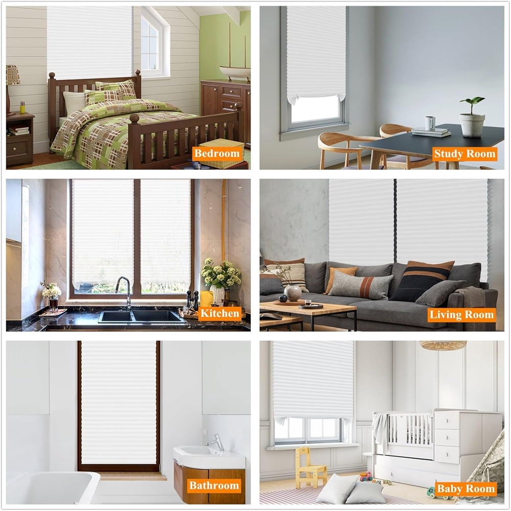 NOGIS 2Pcs Temporary Window Blinds, Pleated Window Shades Cordless Fabric Shades Light Filtering Fabric Blinds for Windows,Easy to Cut and Install - 35.4*70.8inch