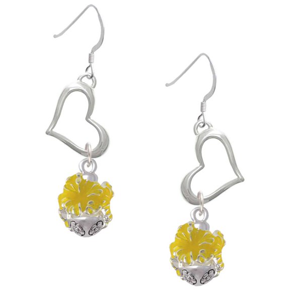 Delight Jewelry Hot Yellow Hibiscus Flowers Spinner Open Heart French Earrings