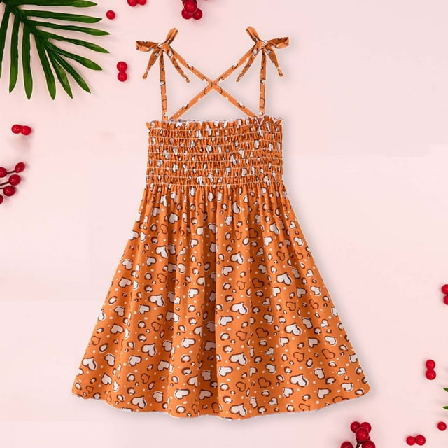EGNMCR Vêtements pour Bébé Fille Été Robe à Bretelles Sans Manches pour Tout-Petits et Bébés Filles Imprimé Graphique Vêtements pour Enfants