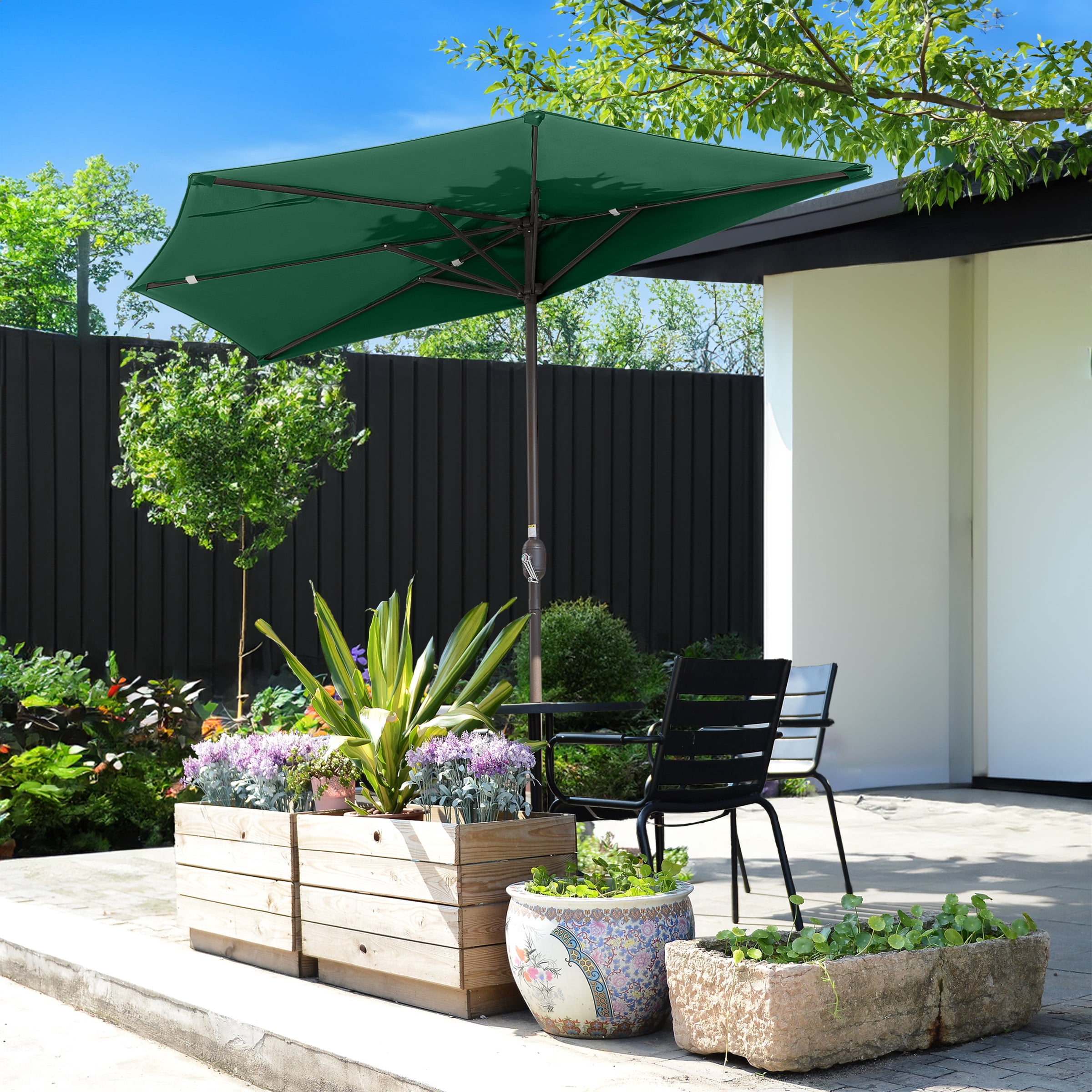 Villacera 9-foot Half Outdoor Patio Umbrella with Easy Hand Crank, Forest Green