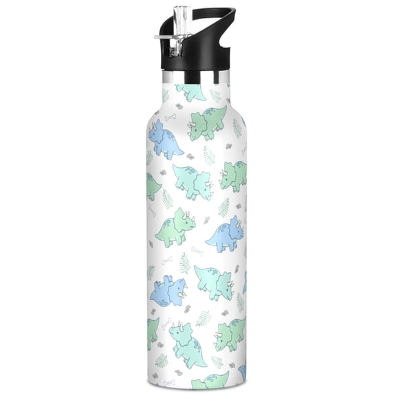 ALAZA Cute Dinosaurs Pattern Stainless Steel Water Bottle Vacuum Insulated Leak-Proof Tumbler with Straw Handle 20oz