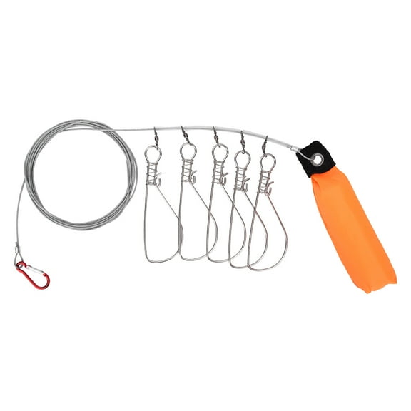 Stainless Steel Large Fish Stringer Float Fishing Lock Holder Set with 5 Fish Buckle Accessories