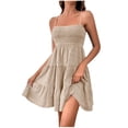 thumbnail image 2 of Maxi Dress For Women Women Dress Women's Solid Color Fold Sleeveless Suspender Dress Beige M, 2 of 8