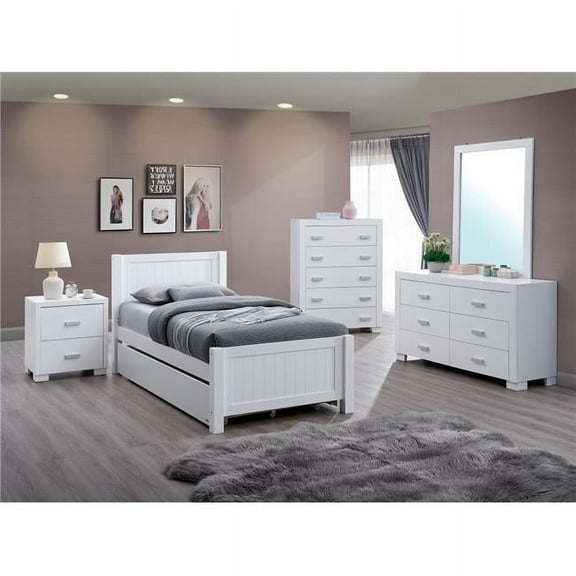 Orbelle TB5307 Orbelle Modern Noa Twin Teen Bed - White - Solid Wood