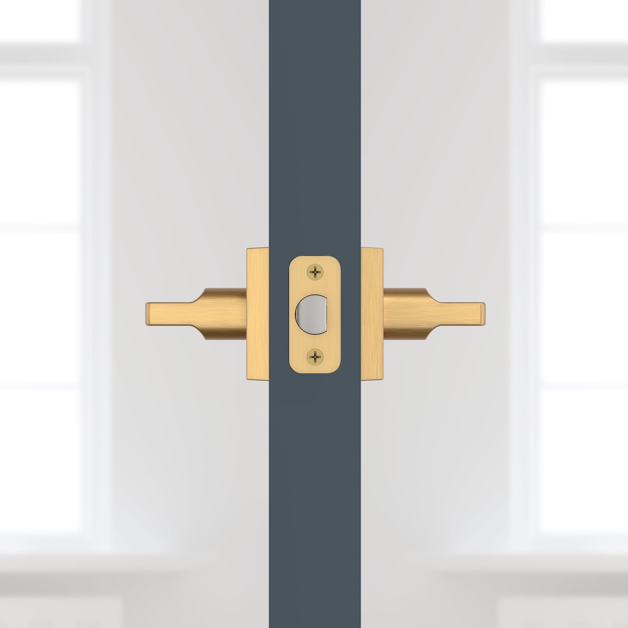 Baldwin Reserve PSSQUCSR141 Passage Handleset Square Lever and Contemporary Rose Bright Nickel Finish