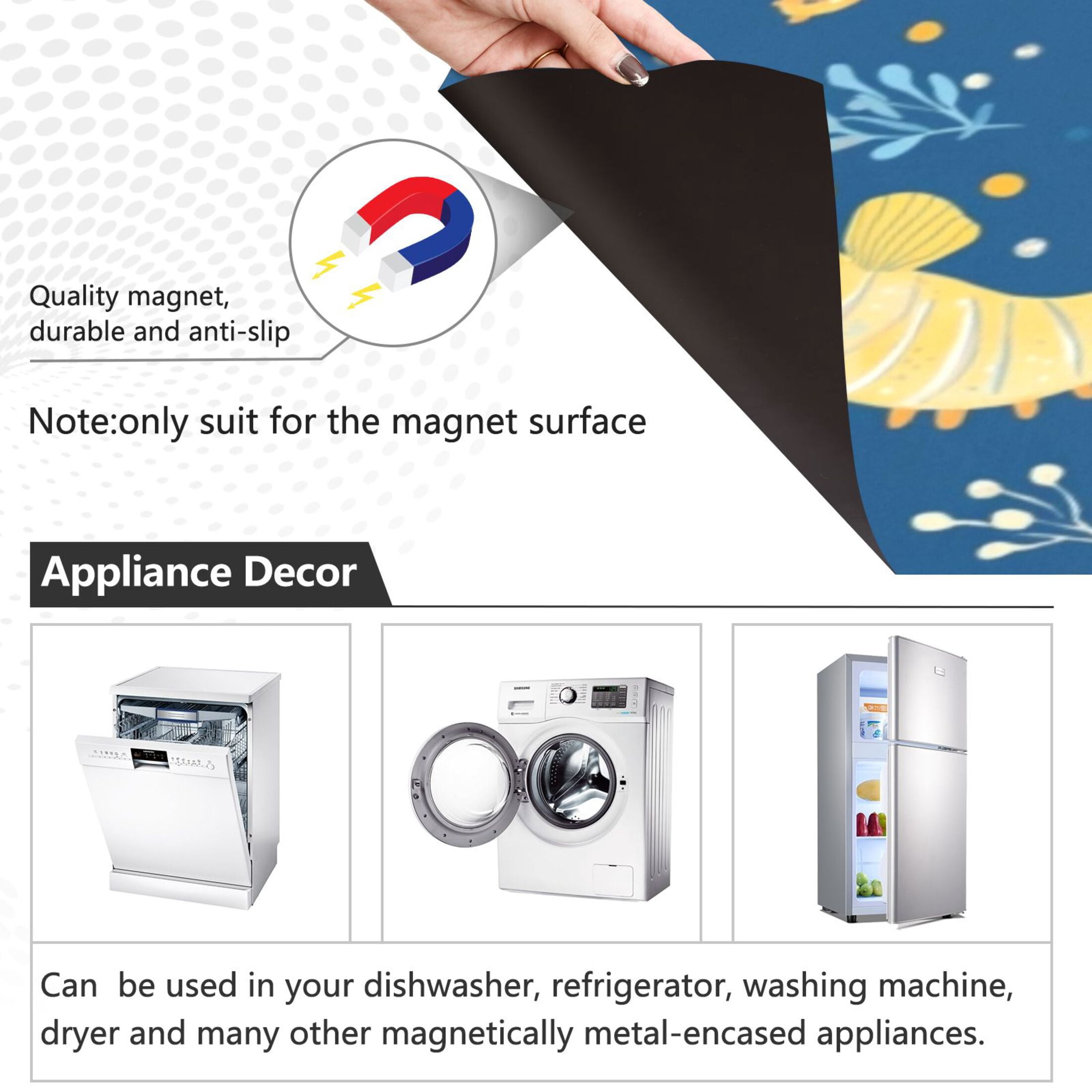Dishwasher Magnetic Sticker 23x26 Inch Refrigerator Magnetic Sticker Washing Machine Magnetic Sticker Kitchen Panel Magnetic Sticker Home Decor Cartoon Yellow Seahorse