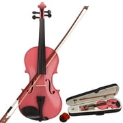 QXDRAGON 4/4 Acoustic Violin, Solid Wood Fiddle with Bridge Bow Case Rosin, Stringed Musical Instrument Violin for Beginner Adult Boys Girls Children Kids Gift, Pink