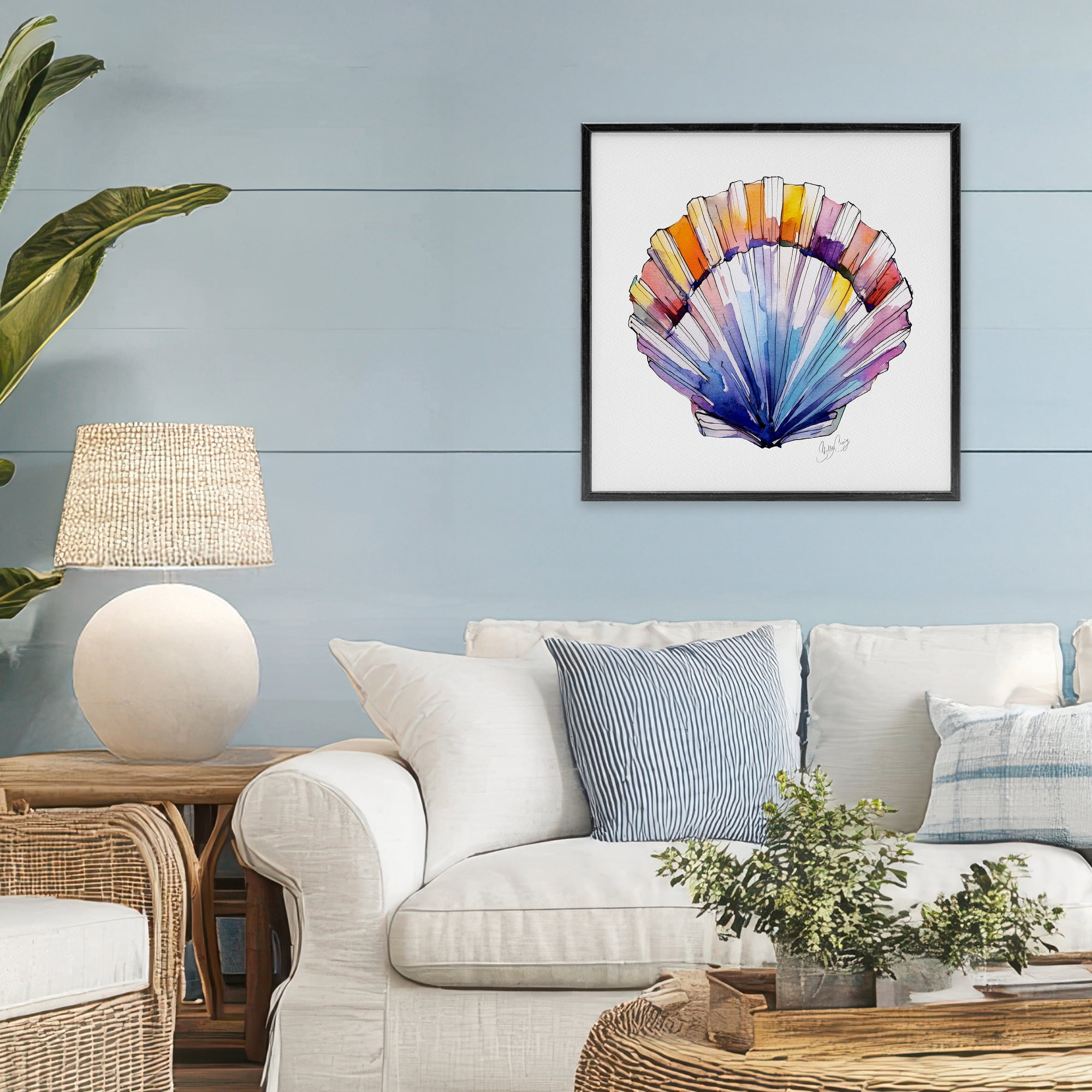 Stupell Industries Coastal Scallop Watercolor Black Framed Giclee Art, design by Shelly Craig