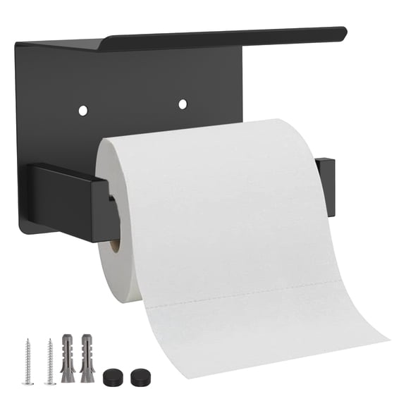 Dznils Wall Mount Toilet Paper Holder with Shelf, Bathroom Stainless Steel Tissue Roll Holder, Black