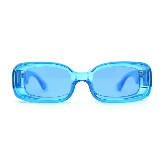 Womens Mod Thick Plastic Narrow Rectangle Bold Rich Sunglasses Blue