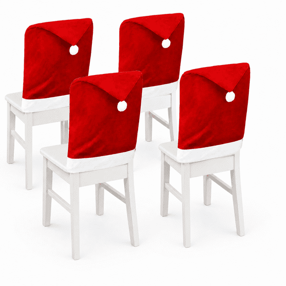 COOKEY 4pcs Christmas Chair Covers,Santa Hat Chair Back Cover Xmas Slipcover for Christmas Dinning Room Home Decoration Supply,Red