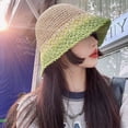thumbnail image 3 of Sombrero de paja con circunferencia de la cabeza de 56-58cm, protector solar de verano para mujer, sombrero de pescador, sombrero transpirable a juego de color, 3 of 5