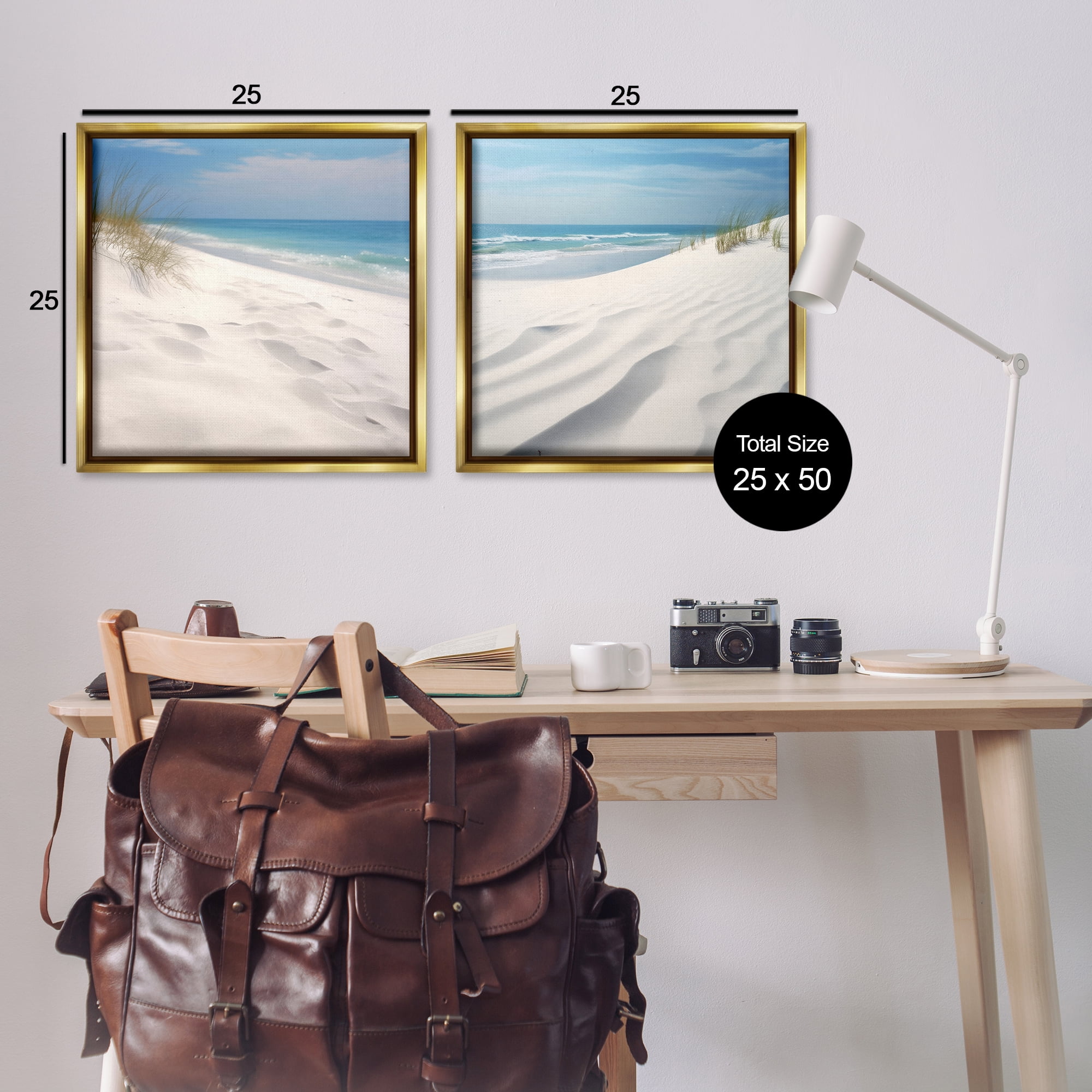 Stupell Industries Serene Beach Sand Dune Landscape & Nature Photography Gold Floater Framed Canvas Art Print Wall Art, 25 x 25, Set of 2