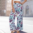 thumbnail image 5 of WTOBBY Women's Summer Boho Floral Print Wide Leg Palazzo Pants Featuring High Waist Elastic Drawstring and Pockets for Comfortable Lightweight Style ,Purple 2XL, 5 of 7