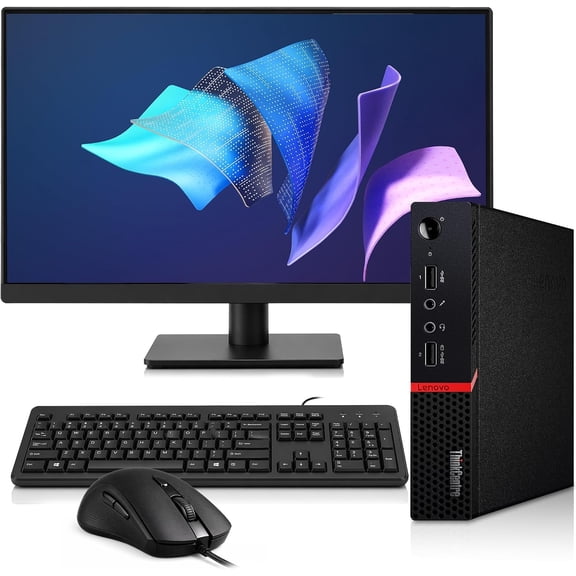 Restored Lenovo ThinkCentre M715 Tiny PC — AMD A12-9800E — 256GB SSD — 24" Monitor — 16GB DDR4 RAM — Built-in Wi-Fi — Keyboard & Mouse — Mini Desktop Bundle — Windows 11