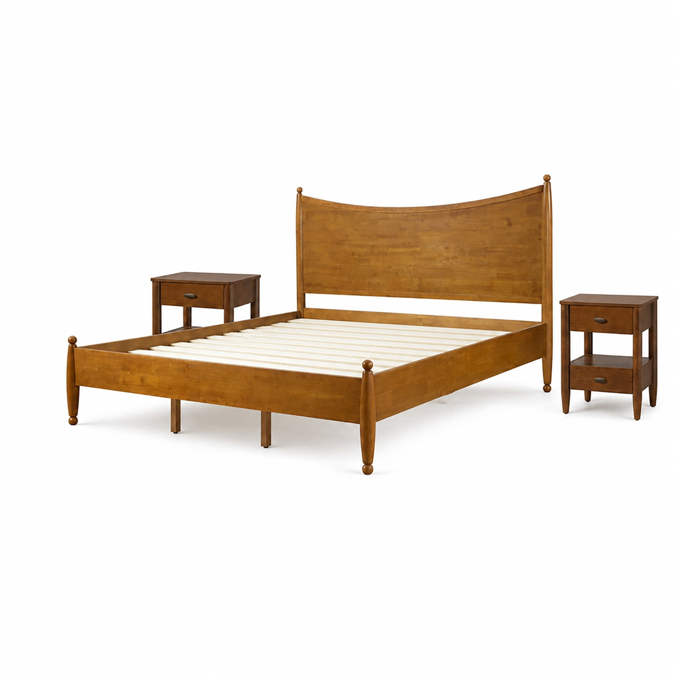 Christopher Knight Home King Bedroom Set, Wood Bed with Curved Headboard and 2 Nightstands, Brown+Walnut
