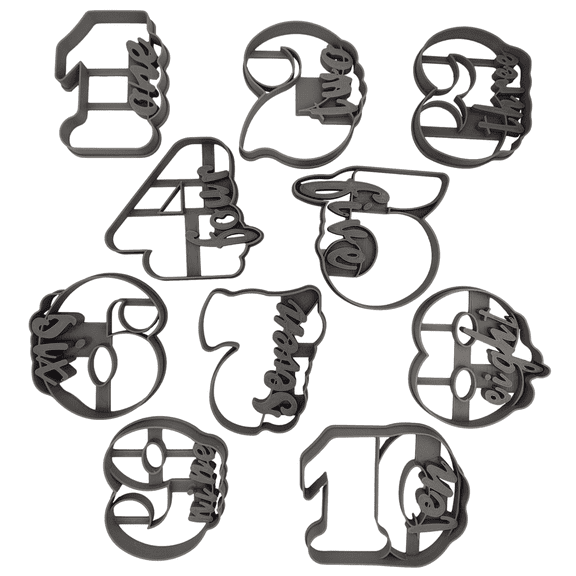 NUMBER COOKIE CUTTERS SET Complete Collection Numeral Series One Through Ten (1-10) Includes 2 3 4 5 6 7 8 And 9 With Cursive Words Birthday Special Occasion Cookie Cutters (10 Pack)