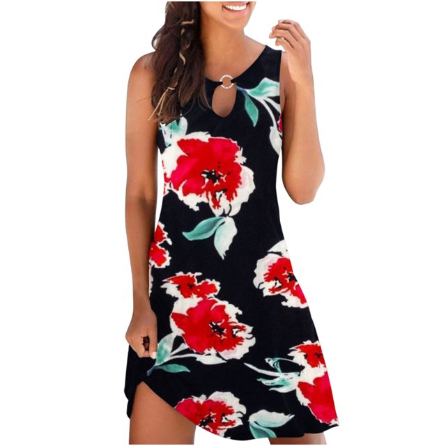 Vestido sin mangas sin mangas con estampado de verano suelto para mujer OAVQHLG3B Store lin121212