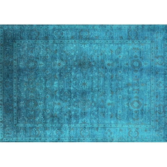 Ahgly Company Indoor Rectangle Oriental Turquoise Blue Industrial Area Rugs, 8' x 12'