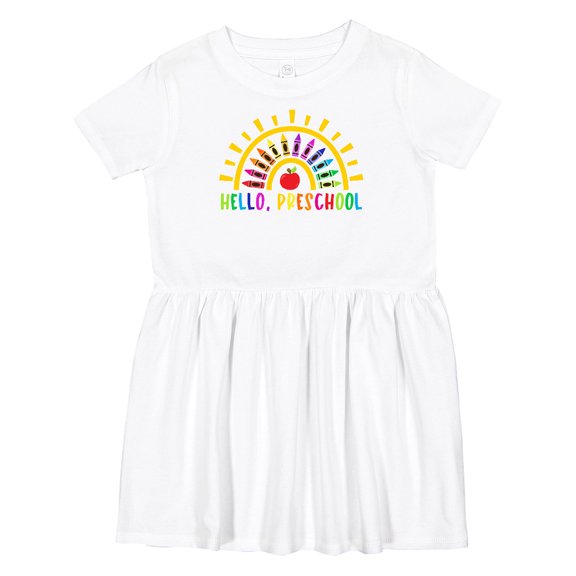 Inktastic Hello, Preschool Sunshine Rainbow with Crayons Girls Toddler Dress