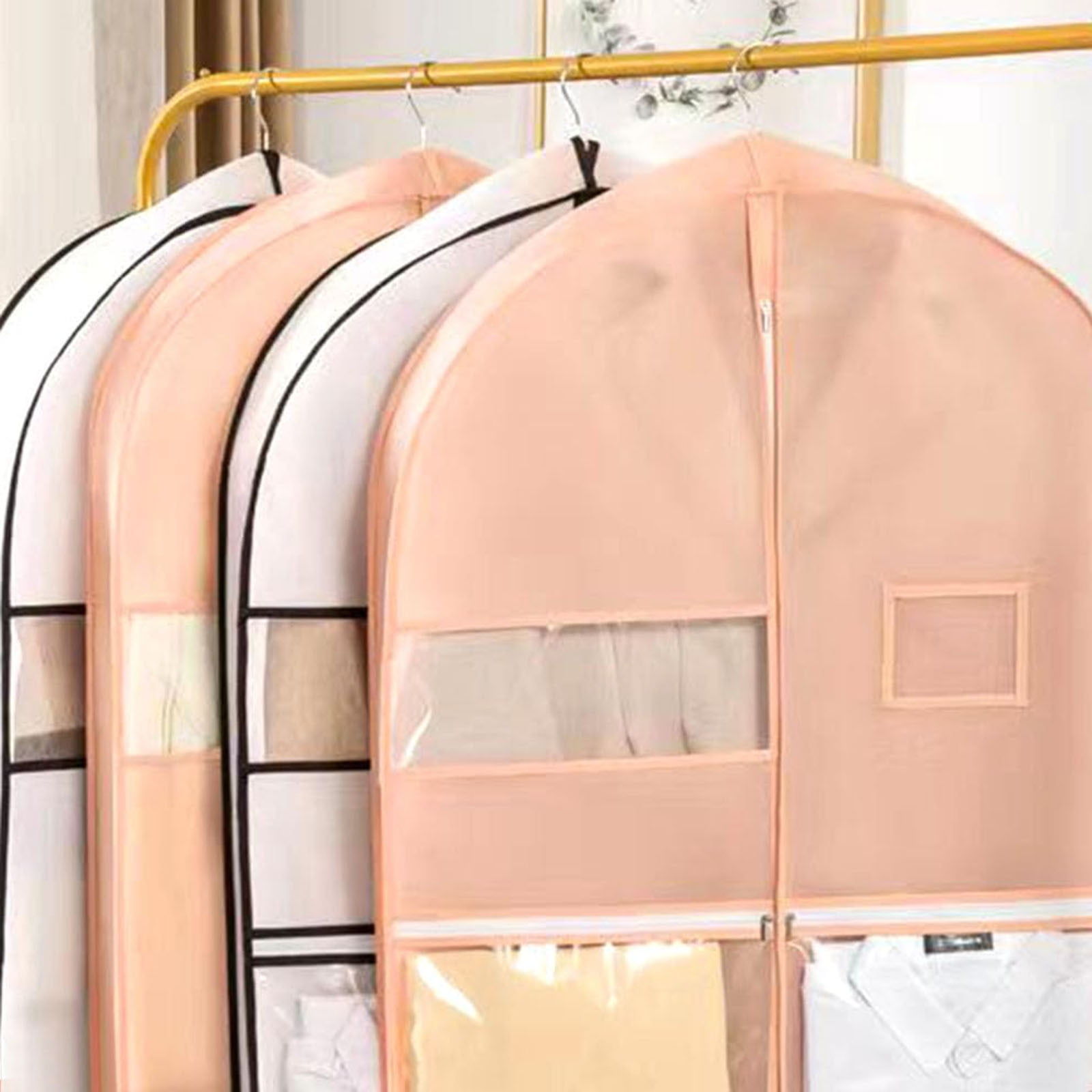 1-3PC Suit Bags Hanging Garment Bags with Window for Coats Jackets Dresses Closet Organizer Space Saving Storage Solution for Travel Packing Non Woven