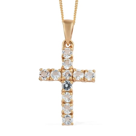 Cross Chain Pendant Necklace Round Goshenite Stainless Steel Gift Jewelry for Women Size 20