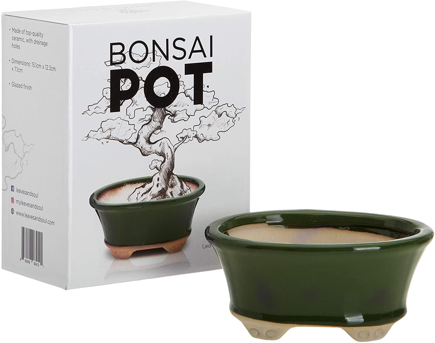 Lovely Bonsai Pot & Saucer 9" long NEW Green 