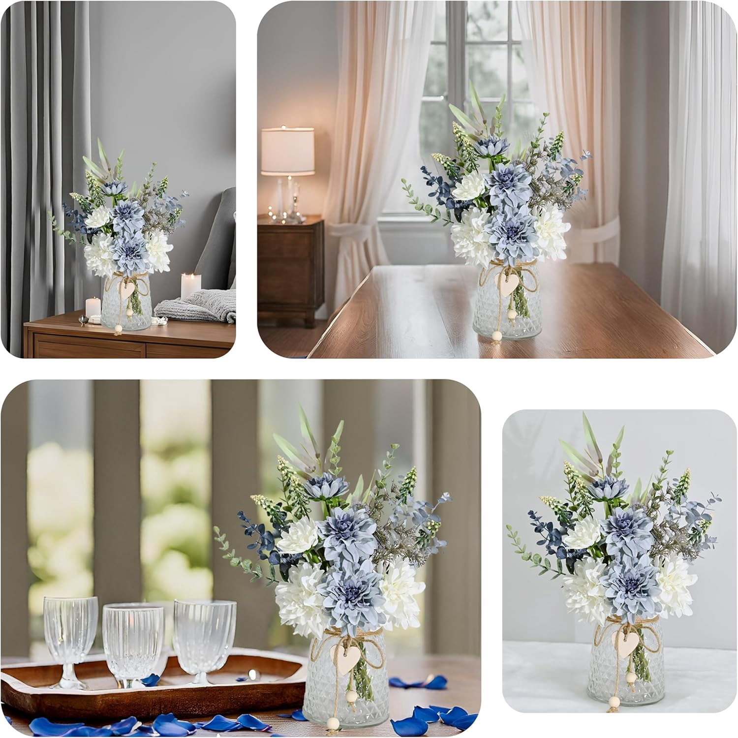 Fake Flowers with Vase, Silk Flowers in Vase, Suitable for Wedding, Party, Home Decor (Dahlia)