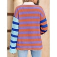 thumbnail image 4 of Womens Striped Cardigan Sweaters V Neck Open Front Button Up Color Block Fuzzy Loose Knit Coats Blue L, 4 of 8